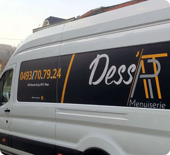 camionette de la menuiserie dessart dans la region de theux